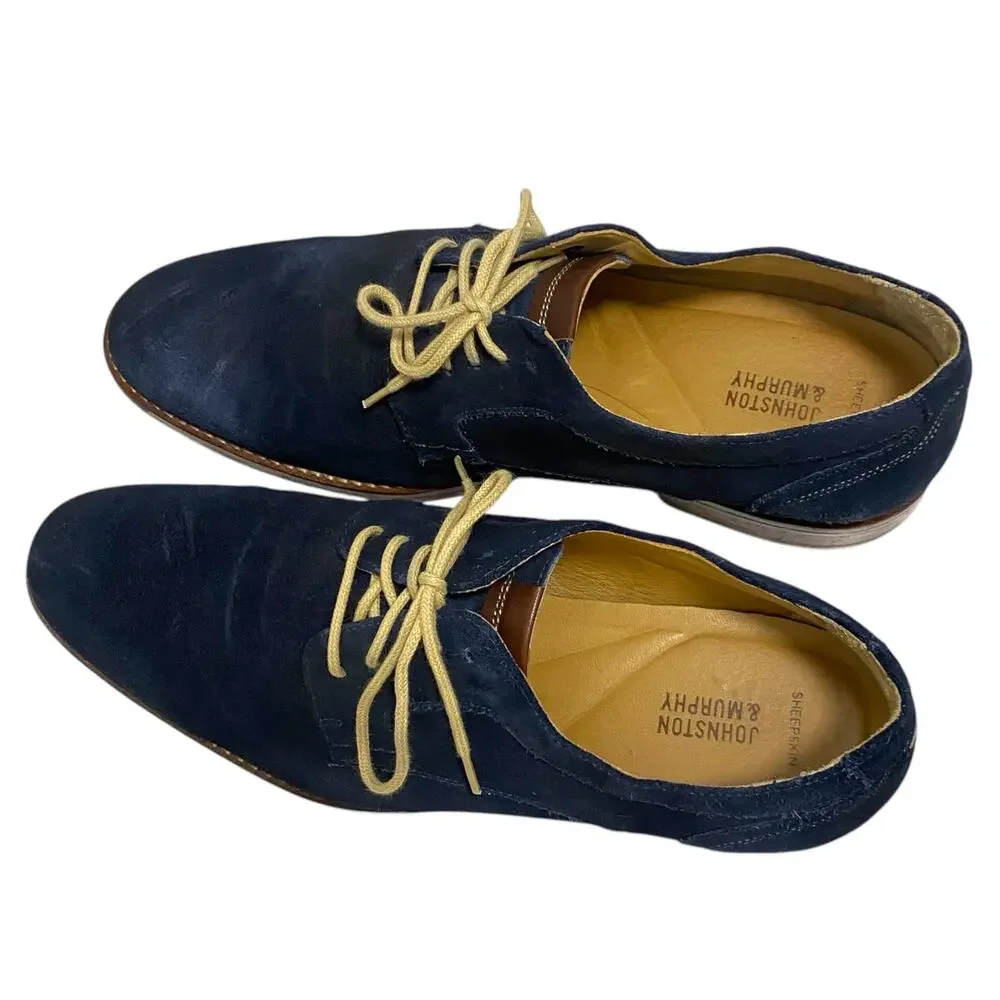 Johnston & Murphey Hartley Plain Toe Size 11 Blue Suede Dress Shoes